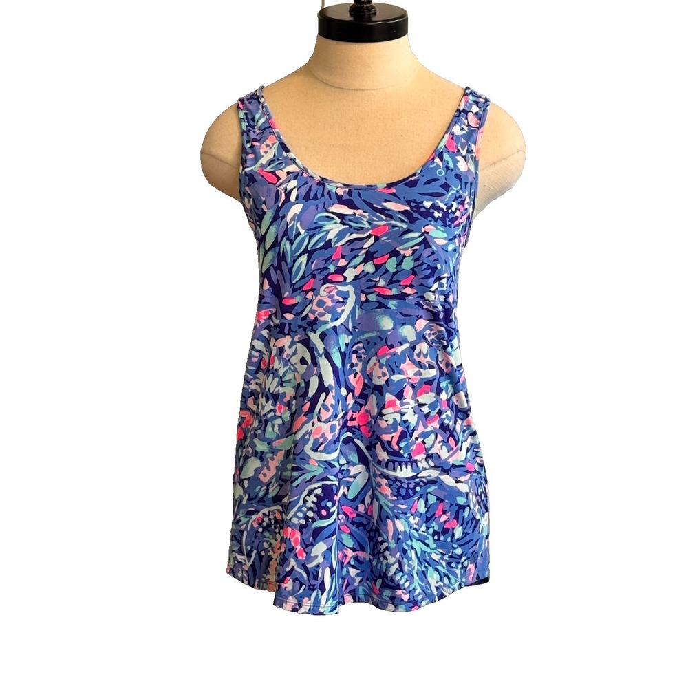 Lilly Pulitzer UPF50+ Luxletic Sunray Bra Tank Top Royal Purple Party Wave Small